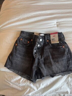 Levi's Black 501 Raw-Hem Denim Shorts